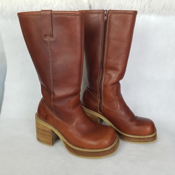 Frye Shoes - SOLD FRYE Dena Leather Stacked Cognac Boots